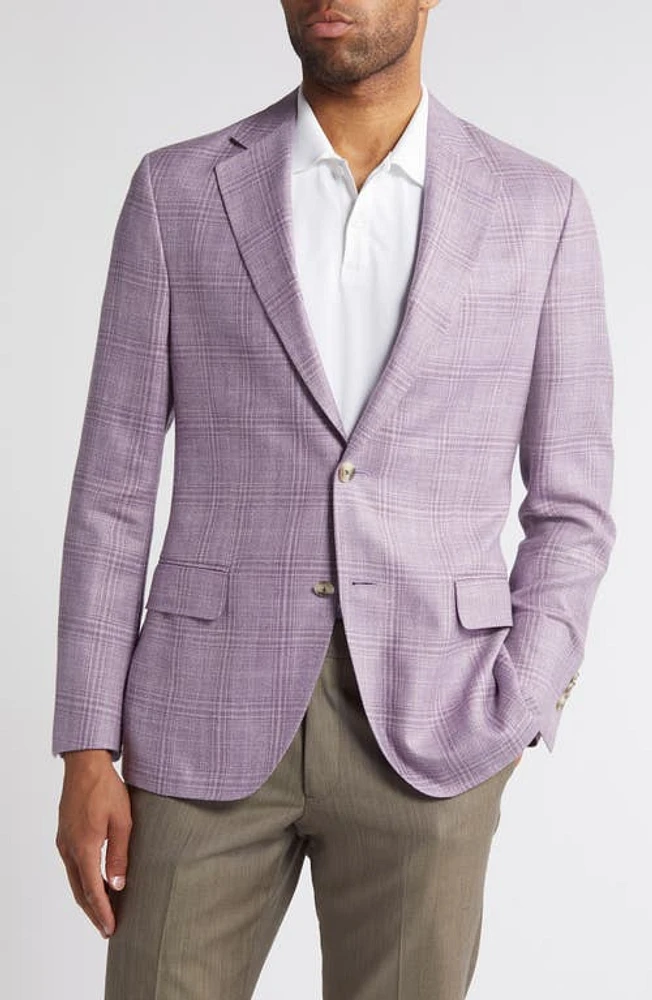 Peter Millar Hyperlight Soft Plaid Wool & Silk Blend Sport Coat Purple at Nordstrom,