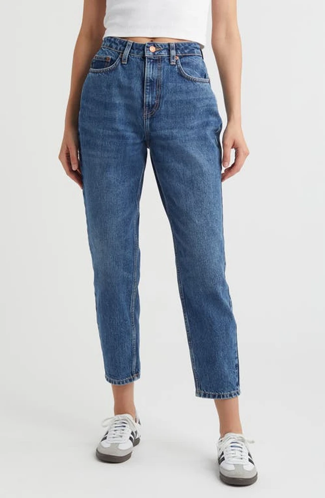 Topshop High Waist Tapered Mom Jeans Medium Blue at Nordstrom, X