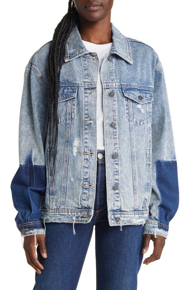 HIDDEN JEANS Colorblock Destroyed Denim Trucker Jacket Light Wash at Nordstrom,