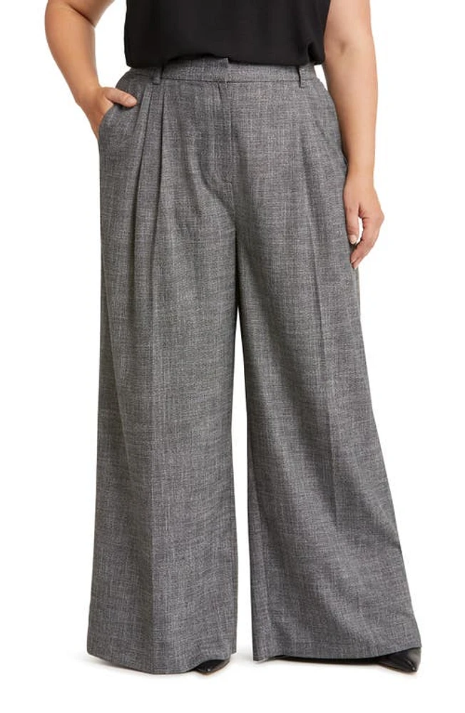 Nordstrom Pleat Front Wide Leg Pants Black- Ivory Suit Texture at Nordstrom,