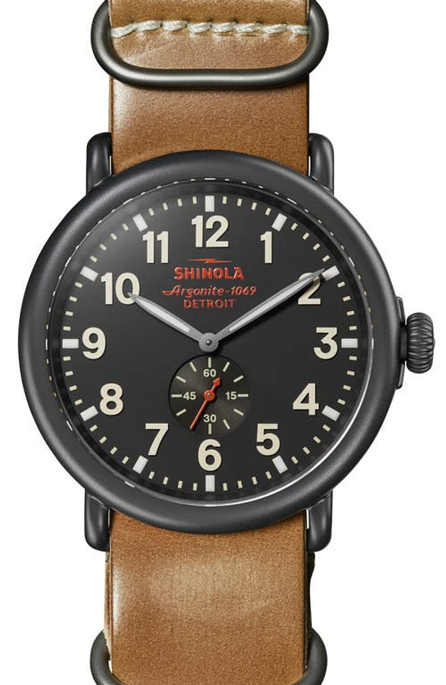 Shinola Runwell Leather Strap Watch, 47mm in Gray at Nordstrom