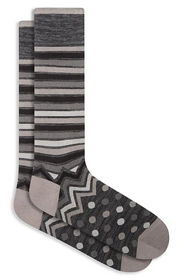 Bugatchi Stripe & Polka Dot Dress Socks in Black at Nordstrom