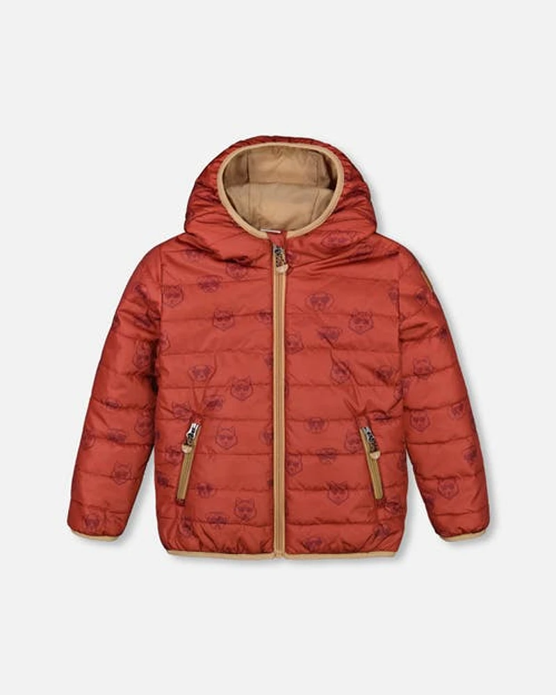 Deux Par Deux Baby Boy's Quilted Mid-Season Jacket Printed Dogs Rust at Nordstrom