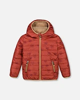 Deux Par Deux Baby Boy's Quilted Mid-Season Jacket Printed Dogs Rust at Nordstrom