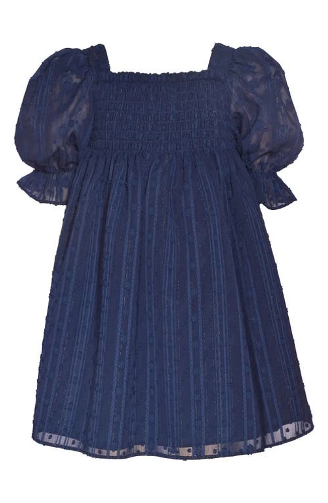 Bonnie Jean Kids' Clip Dot Metallic Puff Sleeve Dress Navy at Nordstrom,