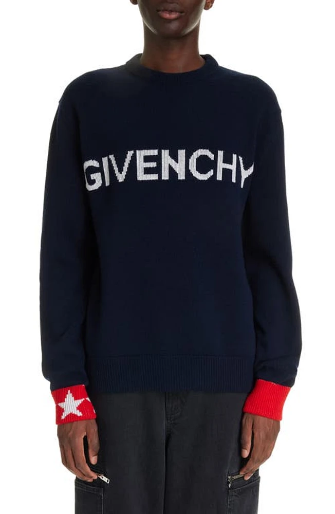 Givenchy Logo Intarsia Crewneck Sweater Navy/Red at Nordstrom,