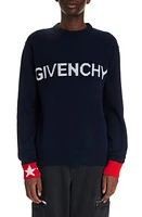 Givenchy Logo Intarsia Crewneck Sweater Navy/Red at Nordstrom,