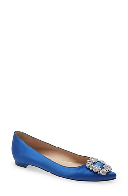 Manolo Blahnik Hangisi Crystal Buckle Flat Blue at Nordstrom,