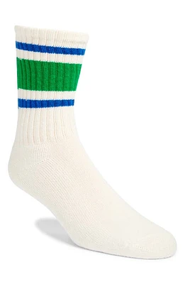 American Trench Retro Stripe Cotton Blend Crew Socks in White/Forest/Amber at Nordstrom