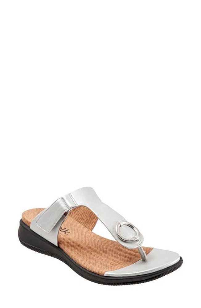 SoftWalk Talara Leather Sandal Silver Metallic Laser at Nordstrom,