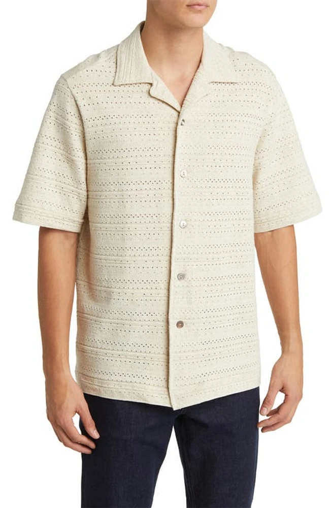 NN07 Julio Open Stitch Organic Cotton Blend Shirt Ecru at Nordstrom, R