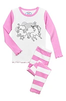 Sara's Prints Kids' Color Me Two-Piece Fitted Pajamas with 6-Piece Marker Set Pink at Nordstrom,