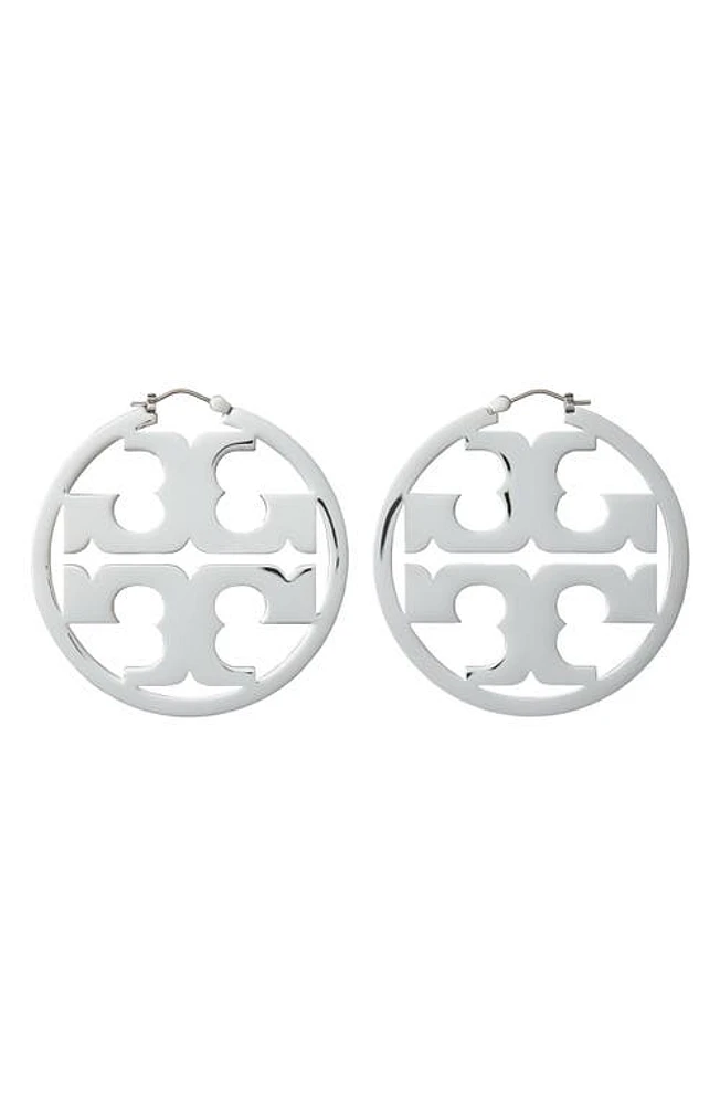 Tory Burch Miller Logo Hoop Earrings in Tory Silver at Nordstrom