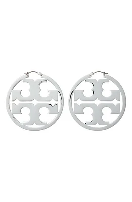 Tory Burch Miller Logo Hoop Earrings in Tory Silver at Nordstrom