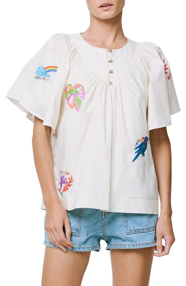 CIEBON Nathalie Embroidered Cotton Shirt Cream at Nordstrom,