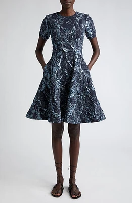 Jason Wu Collection Short Sleeve Metallic Dress Navy Multi at Nordstrom,