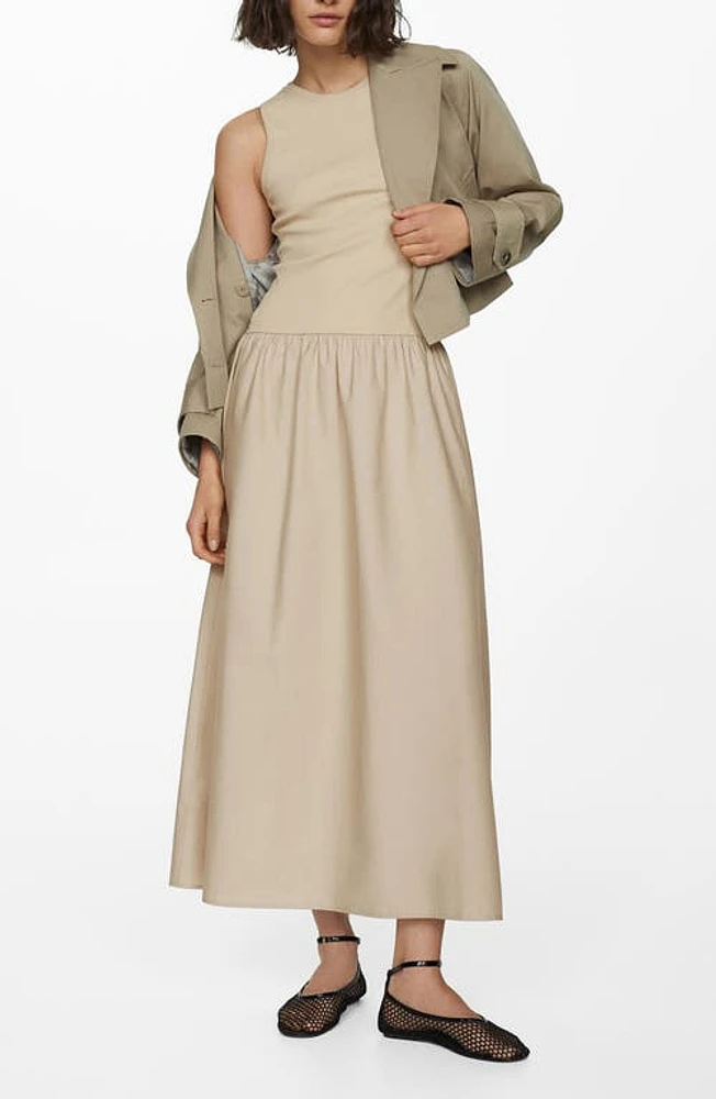 MANGO Valvi Mixed Media Maxi Dress in Light Pastel Brown at Nordstrom, Size 10