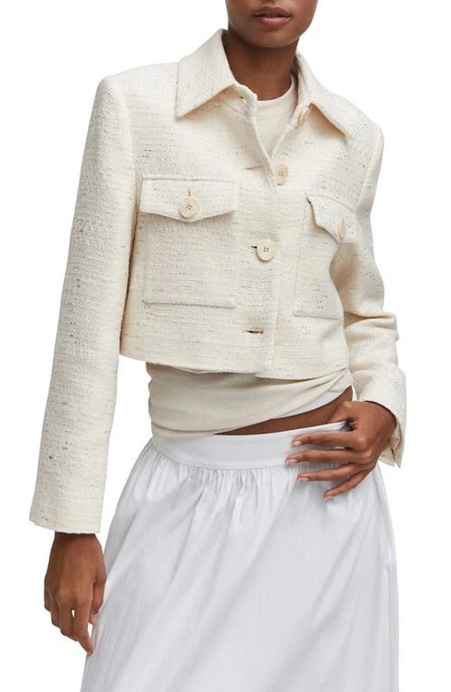 MANGO Patch Pocket Tweed Jacket Ecru at Nordstrom,