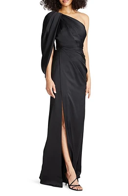 Theia Tori Drape One-Shoulder Gown Black at Nordstrom,