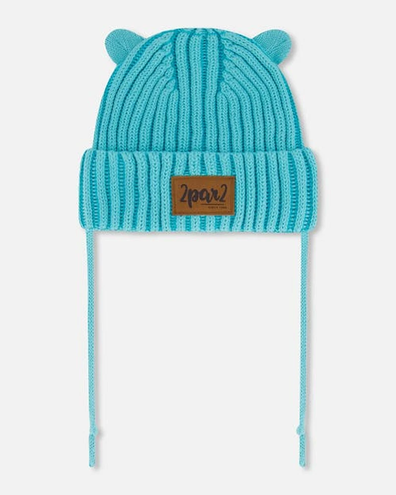 Deux Par Deux Baby Unisex Baby Knit Hat With Ears Turquoise at Nordstrom