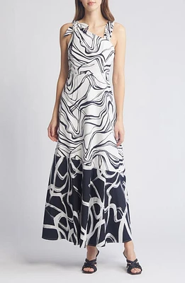 Du Paradis Asymmetric Neck A-Line Dress Marmo Bianco Nero at Nordstrom,