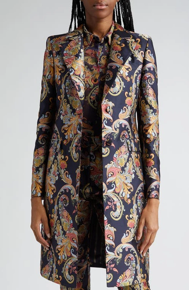 Etro Paisley Embroidered Twill Longline Blazer Navy Multi at Nordstrom, Us