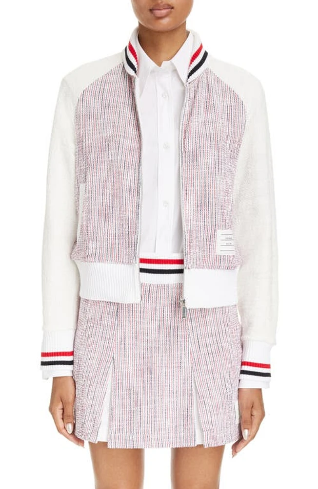 Thom Browne RWB Stripe Tweed Bomber Jacket Pink/white at Nordstrom, Us