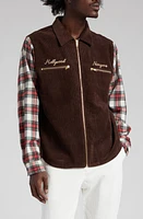 Noon Goons Plaid Sleeve Corduroy Zip Shirt Jacket Brown at Nordstrom,