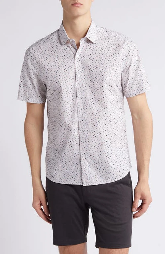 Robert Barakett Stonefield Mushroom Print Short Sleeve Button-Up Shirt Beige at Nordstrom,