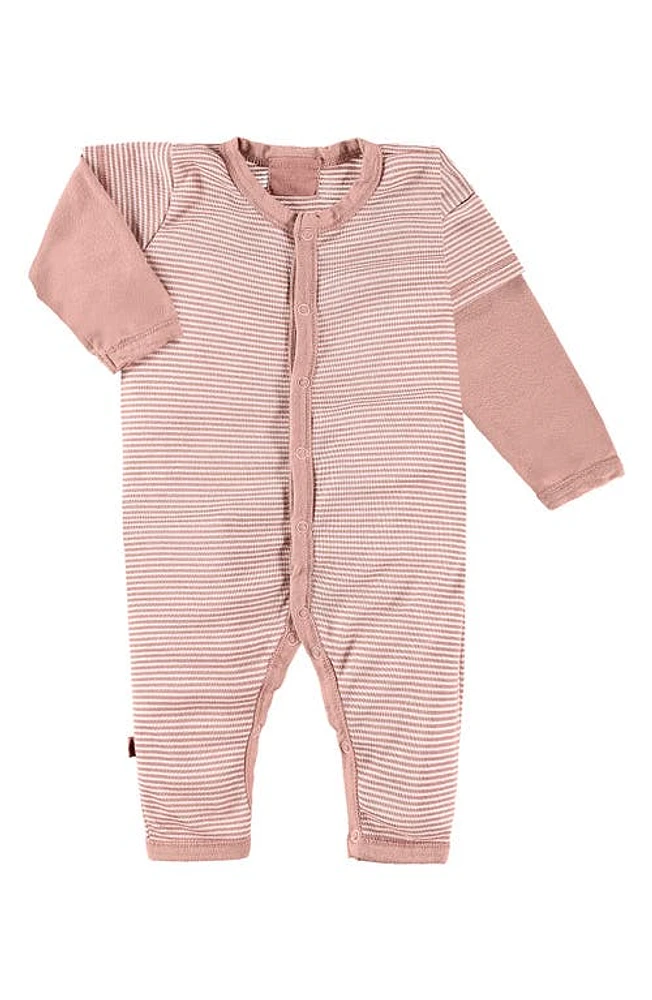 PAIGELAUREN Stripe Long Sleeve Romper Soft Pink at Nordstrom,