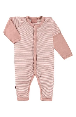 PAIGELAUREN Stripe Long Sleeve Romper Soft Pink at Nordstrom,