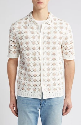 Wax London Porto Crochet Button-Up Shirt Ecru at Nordstrom,