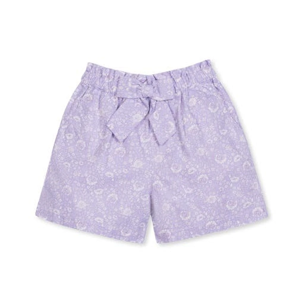 Hope & Henry Girls' Pull-On Cinched Waist Linen Short, Toddler in Lavender Fields Floral at Nordstrom