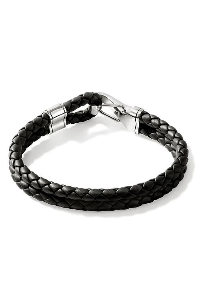 John Hardy Braided Leather Bracelet in Silver/black at Nordstrom, Size Large