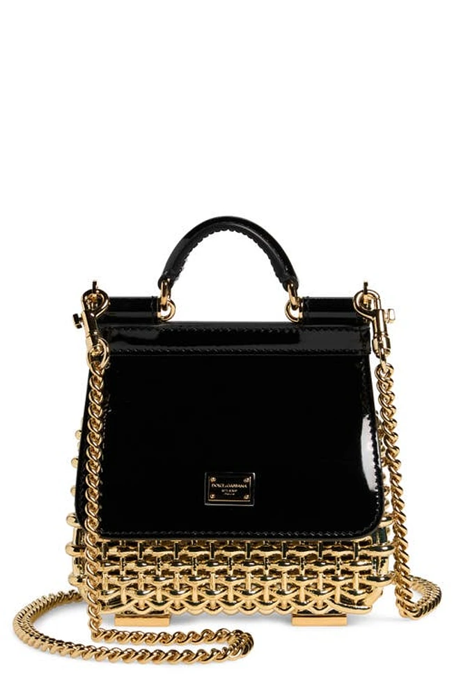 Dolce & Gabbana Mini Sicily Box Cage Shoulder Bag in 87530 Gold/Black at Nordstrom