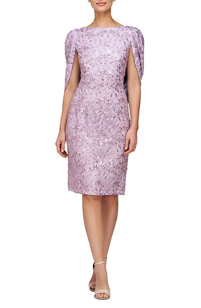 JS Collections Jordan Beaded Cape Sleeve Cocktail Dress Lavender at Nordstrom,