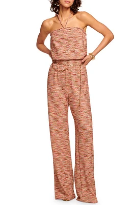 Ramy Brook Iva Chevron Stripe Halter Jumpsuit Pink Punch at Nordstrom,