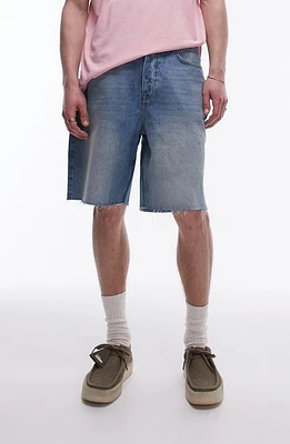 Topman Raw Hem Wide Leg Denim Shorts Light Blue at Nordstrom,