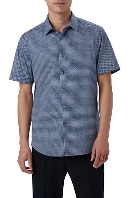 Bugatchi Miles OoohCotton Geo Print Short Sleeve Button-Up Shirt Night Blue at Nordstrom,