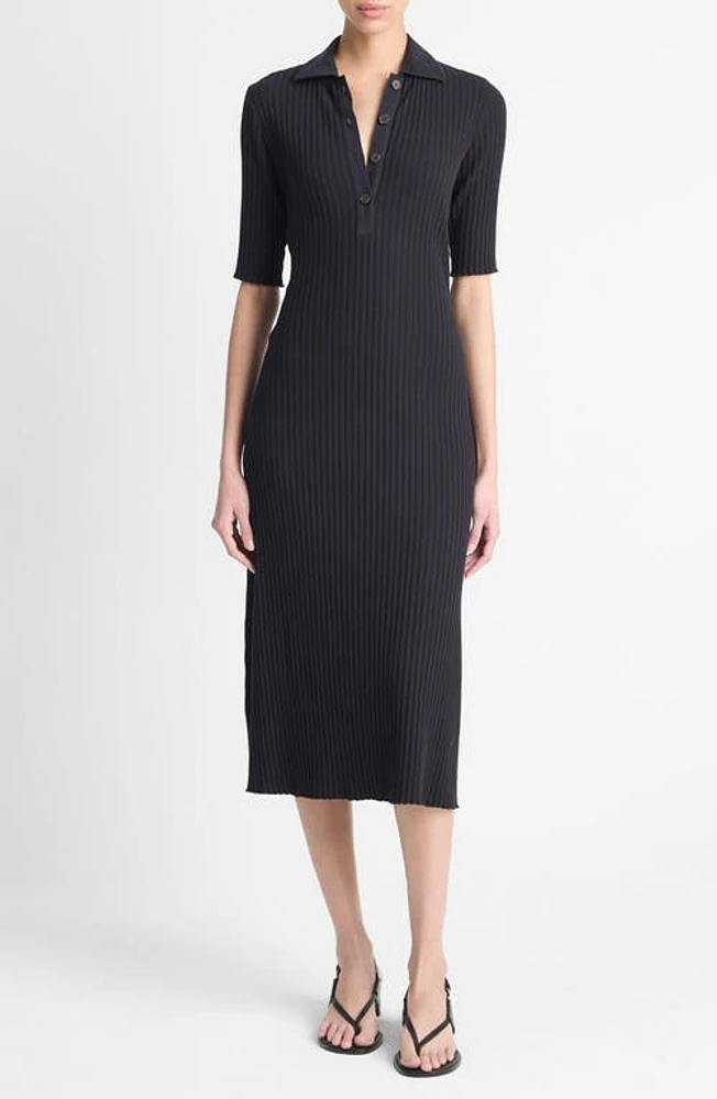 Vince Cotton Blend Rib Midi Sweater Dress Coastal at Nordstrom,