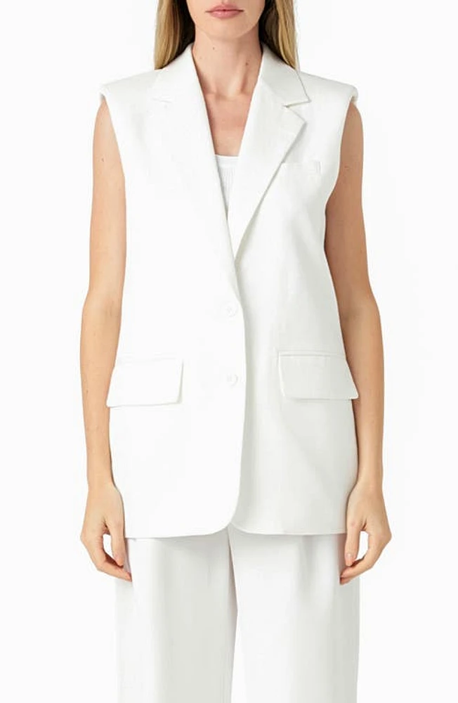 Endless Rose Oversize Padded Shoulder Linen Blend Vest White at Nordstrom,