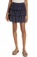 JASON WU Scallop Tiered Cotton Blend Eyelet Skirt in Navy at Nordstrom, Size 2