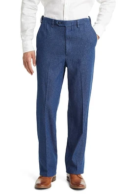 Berle Pleated Self Sizer Waist Flat Front Denim Trousers Navy at Nordstrom