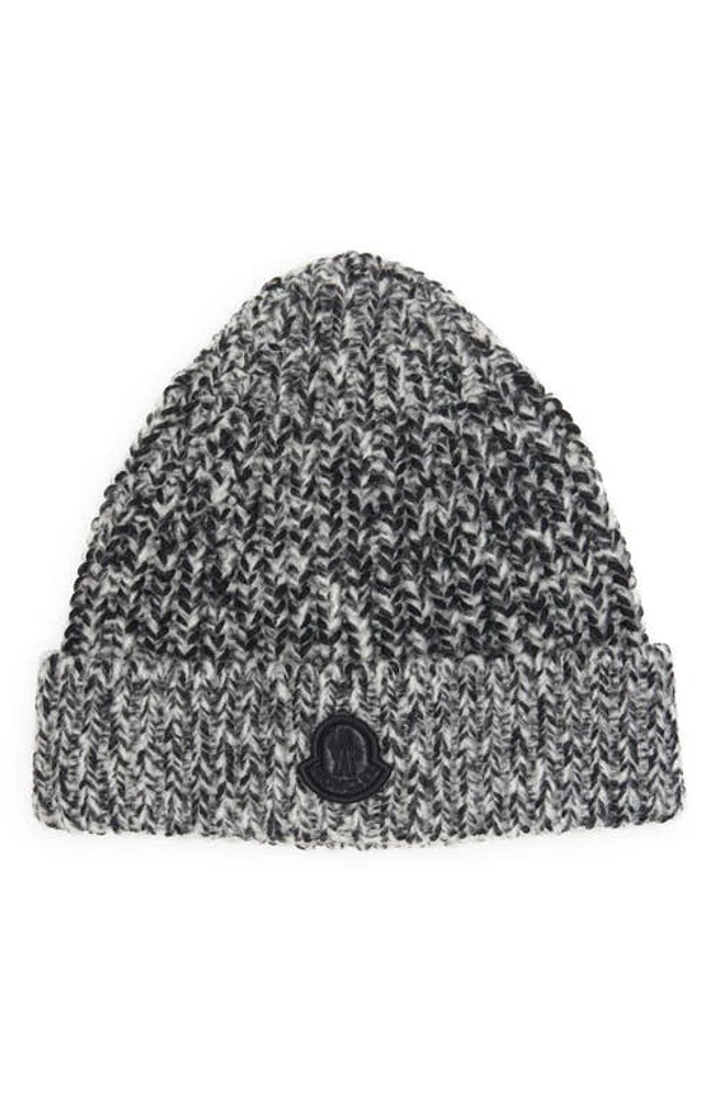 Moncler Creativo Logo Patch Wool Blend Beanie in Grey at Nordstrom