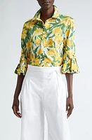 Carolina Herrera Floral Ruffle Stretch Cotton Button-Up Shirt White Multi at Nordstrom,