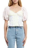 English Factory Floral Patchwork Puff Sleeve Crop Top White Multi at Nordstrom,