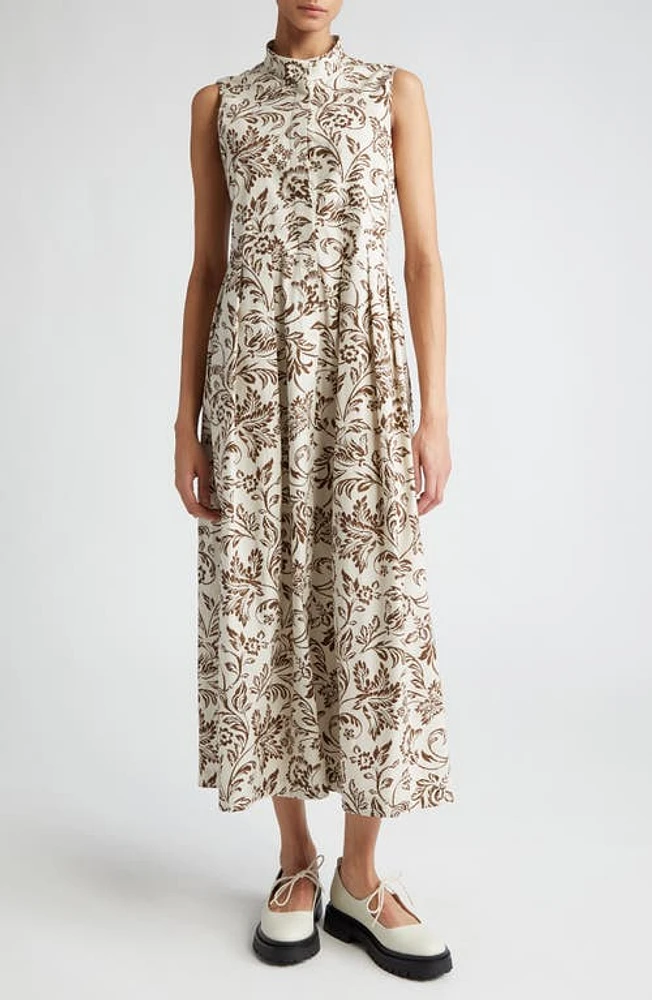 Max Mara Marisa Floral Print Sleeveless Cotton Shirtdress Ecru at Nordstrom,