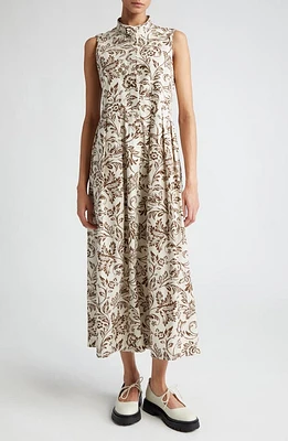 Max Mara Marisa Floral Print Sleeveless Cotton Shirtdress Ecru at Nordstrom,