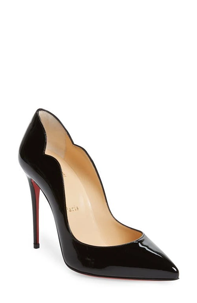 Christian Louboutin Hot Chick Scallop Pointed Toe Pump Black Patent at Nordstrom,