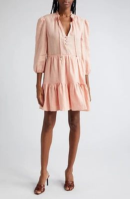 Veronica Beard Hawken Tiered Linen Minidress Light Coral at Nordstrom,